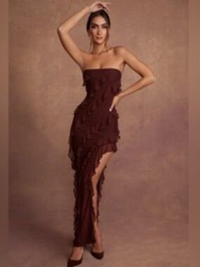 Oh Polly Nevali Bandeau Ruffle Detail Maxi Dress